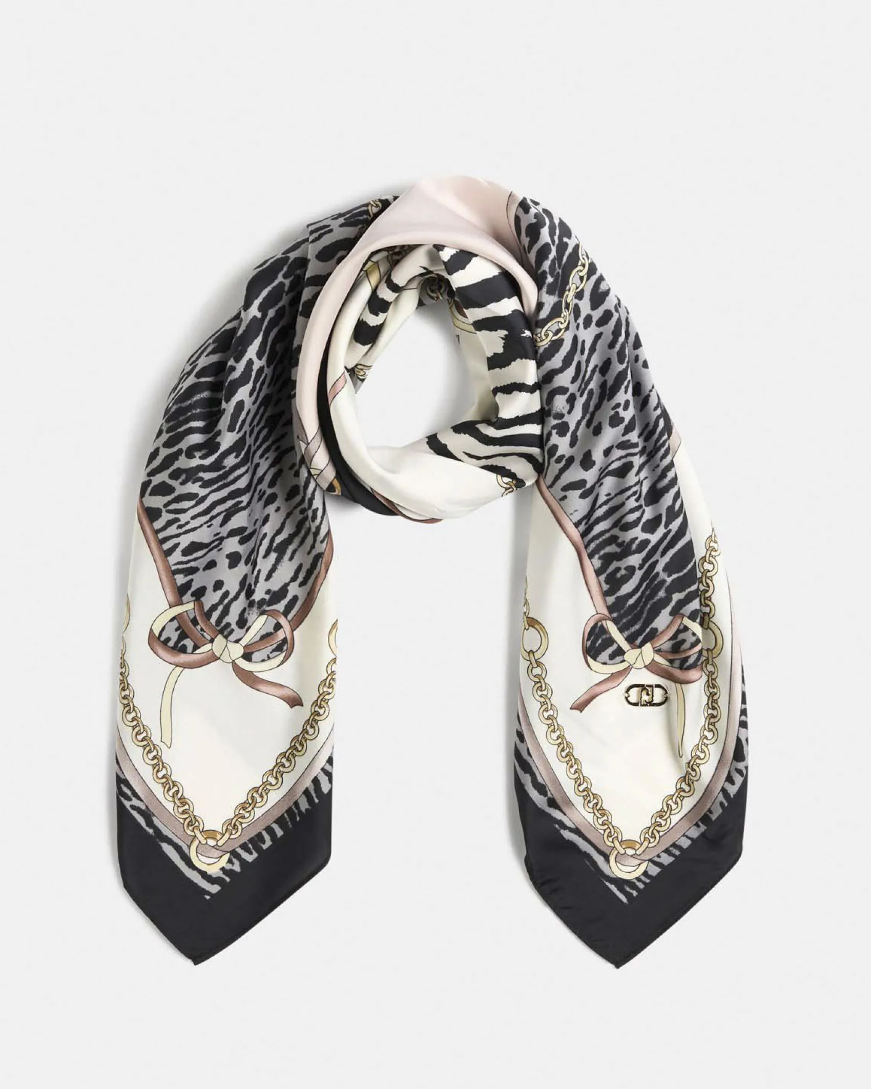 Foulard Liu Jo Accessories nero con stampa animalier in tessuto misto
