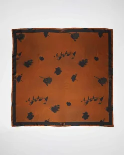 Foulard MM Max Mara color cuoio in seta a stampa fiori neri