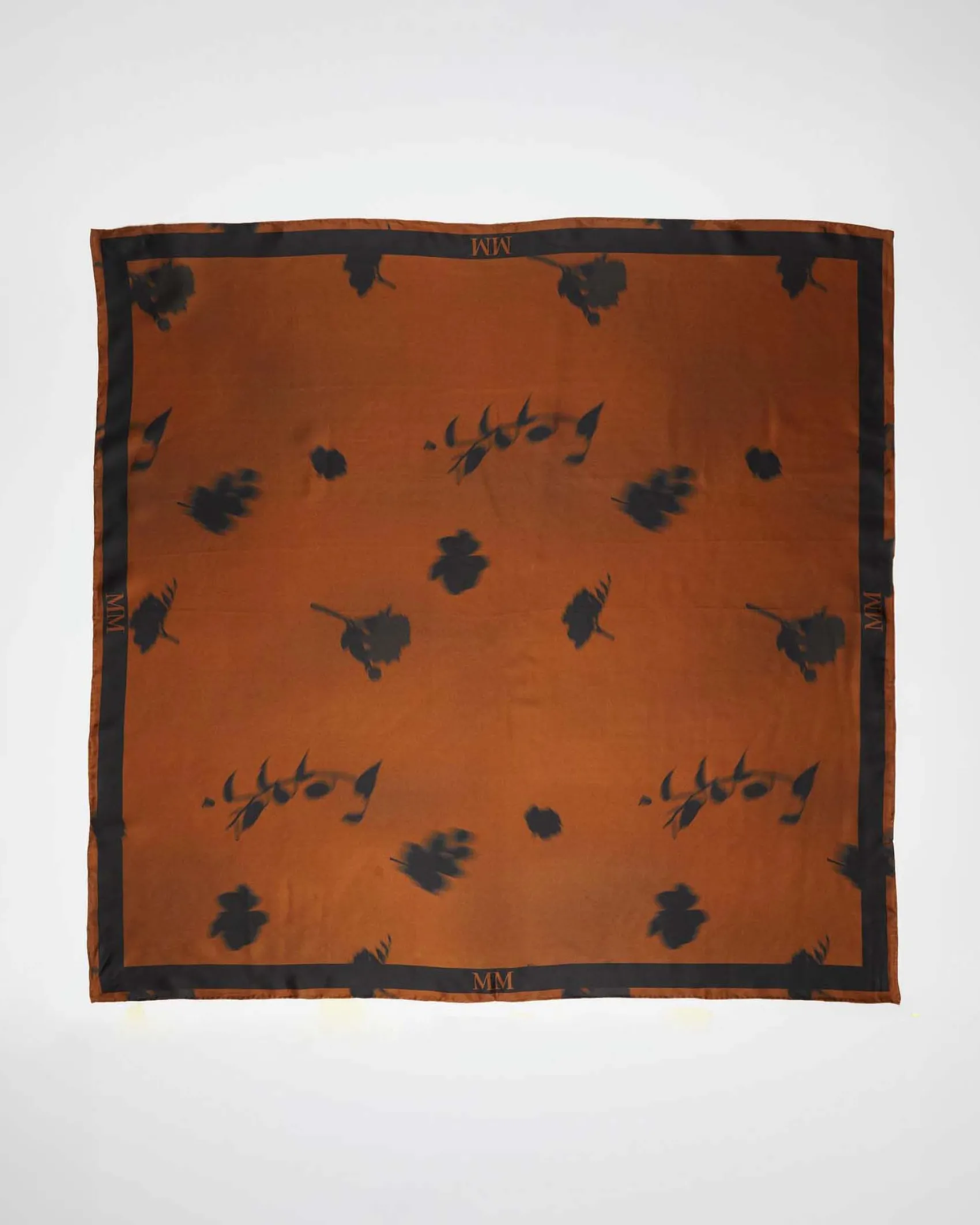 Foulard MM Max Mara color cuoio in seta a stampa fiori neri