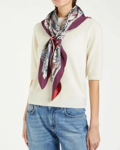 Foulard rosso e blu Marella a fantasia multicolore
