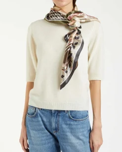 Foulard verde oliva e beige Marella a fantasia multicolore