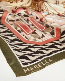 Foulard verde oliva e beige Marella a fantasia multicolore