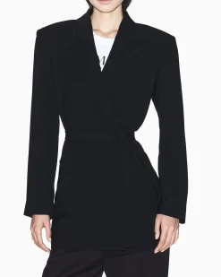 Giacca Armani Exchange nera in tessuto liscio con cintura annodata in vita