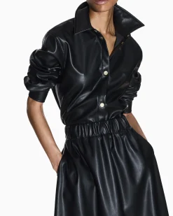 Giacca Armani Exchange nera in similpelle con bottoni a pressione