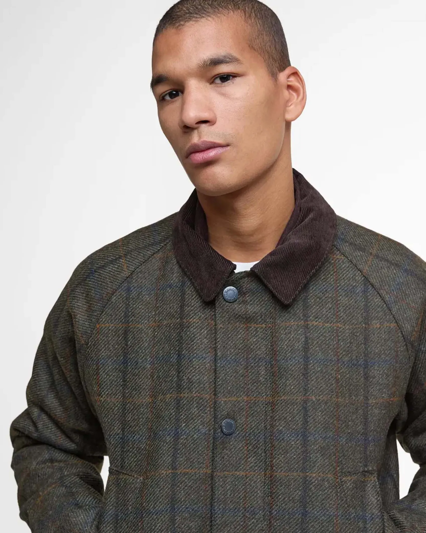 Giacca Barbour Bedale in lana a fantasia check verde militare