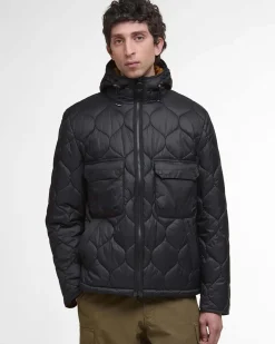 Giacca Barbour Re-Engineered Hooded Spey nera in nylon ad onde con cappuccio