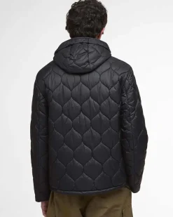 Giacca Barbour Re-Engineered Hooded Spey nera in nylon ad onde con cappuccio