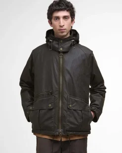 Giacca Barbour Re-Engineered Bardon Spey in cotone cerato verde militare con cappuccio staccabile