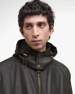 Giacca Barbour Re-Engineered Bardon Spey in cotone cerato verde militare con cappuccio staccabile