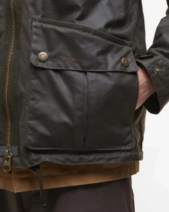 Giacca Barbour Re-Engineered Bardon Spey in cotone cerato verde militare con cappuccio staccabile