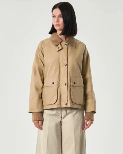 Giacca beige Hlo! in cotone con colletto e profili in velluto abbinato a coste