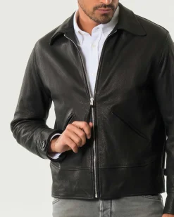 Giacca biker My Stuff nera in vera pelle martellata
