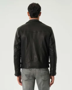 Giacca biker My Stuff nera in vera pelle martellata