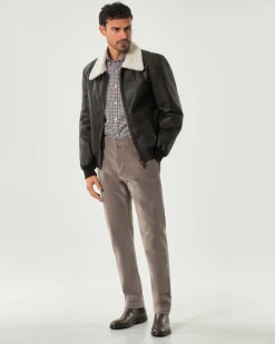Giacca bomber shearling My Stuff testa di moro con collo in orsetto color panna