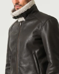 Giacca bomber shearling My Stuff testa di moro con collo in orsetto color panna