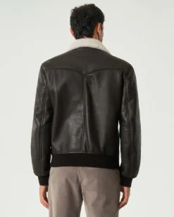 Giacca bomber shearling My Stuff testa di moro con collo in orsetto color panna