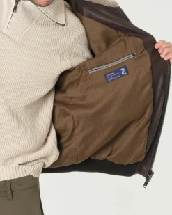 Giacca bomber Volfagli in vera pelle testa di moro con colletto interno in tessuto teddy