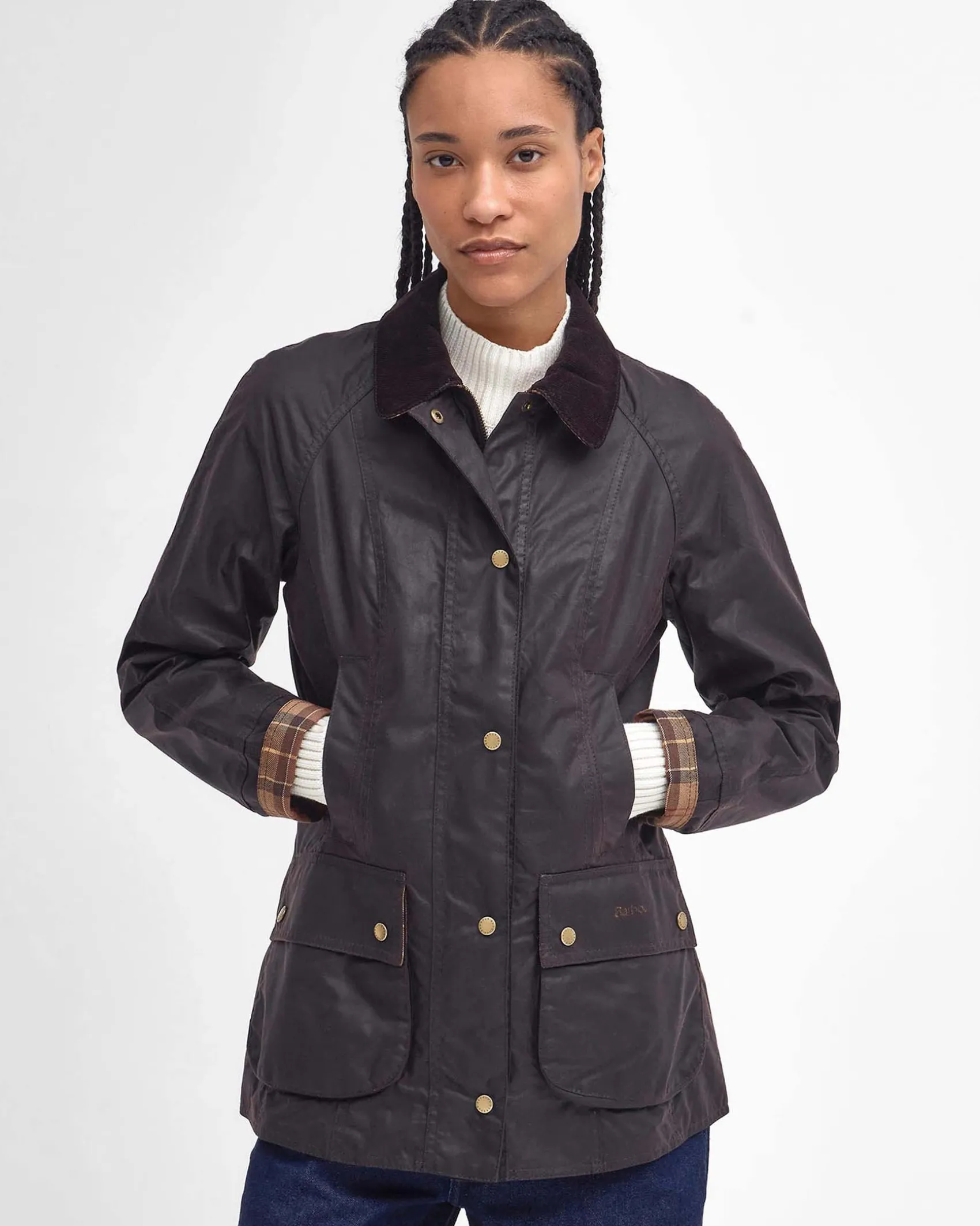 Giacca Classic Beadnell Barbour color testa di moro in cotone cerato e colletto in velluto a costine
