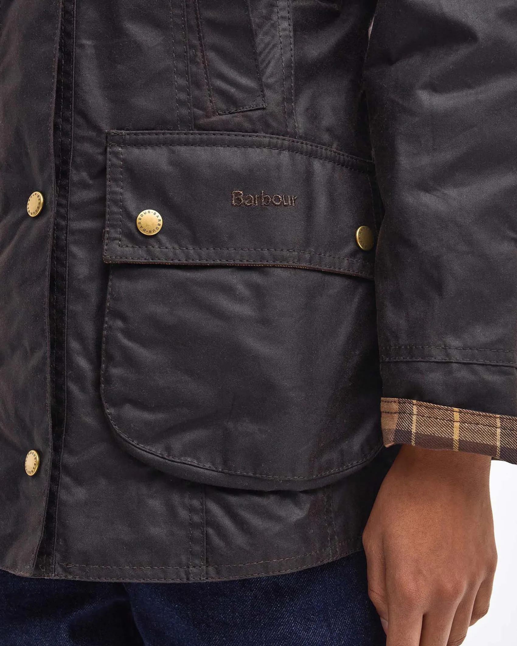 Giacca Classic Beadnell Barbour color testa di moro in cotone cerato e colletto in velluto a costine