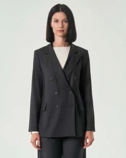 Giacca doppiopetto Hlo! grigio antracite con scollo a rever in misto viscosa