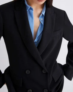 Giacca doppiopetto nera Marella 365 in crêpe envers satin con scollo a rever