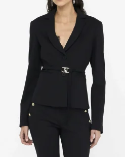 Giacca elegante Liu Jo Jeans nera in punto milano con cintura logo