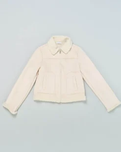 Giacca Elsy a camicia color panna in simil montone con chiusura a cerniera