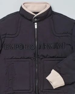 Giacca Emporio Armani bomber blu imbottita con profili beige