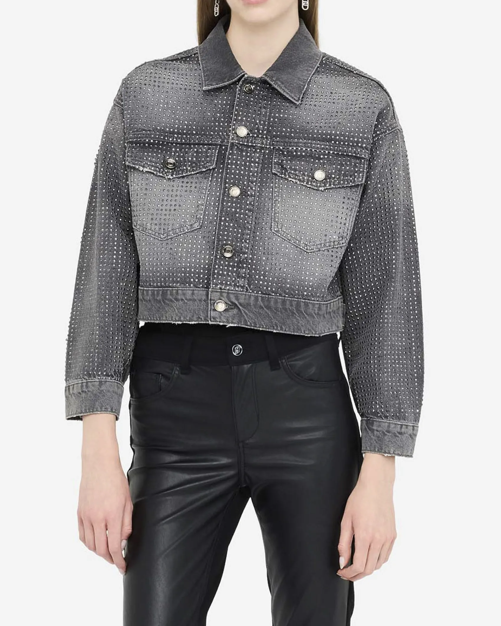 Giacca in denim Liu Jo Jeans grigia con strass applicati