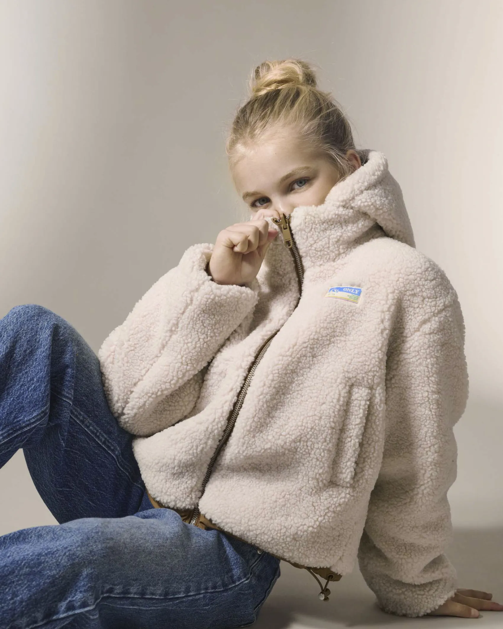 Giacca Kids Only color cammello con doubleface teddy avorio
