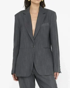 Giacca Liu Jo Jeans grigia in denim di lyocell con bottone