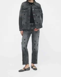 Giacca Liu Jo Jeans nera in denim con applicazioni in rilievo
