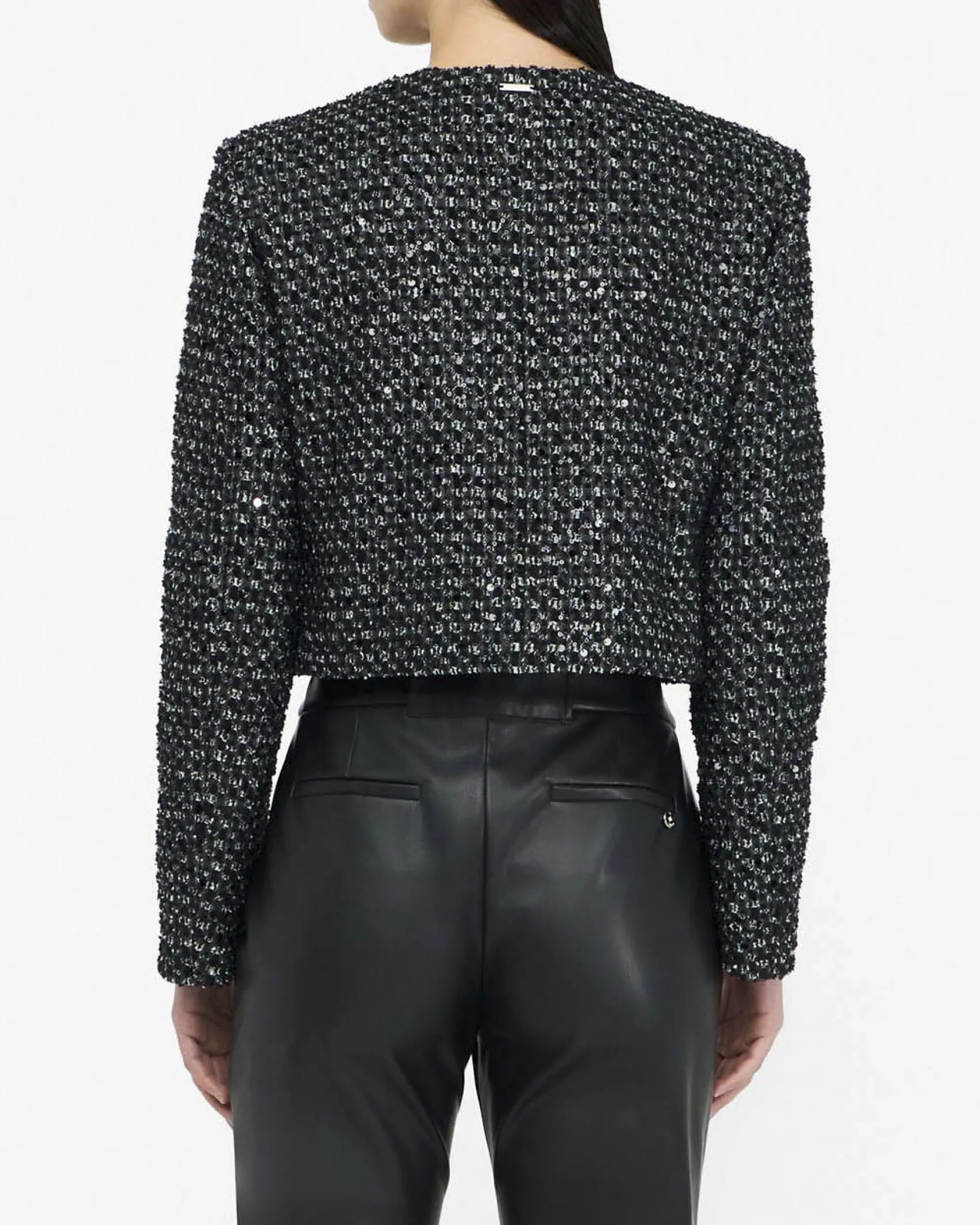Giacca Liu Jo Jeans nera in bouclé con micro paillettes applicate