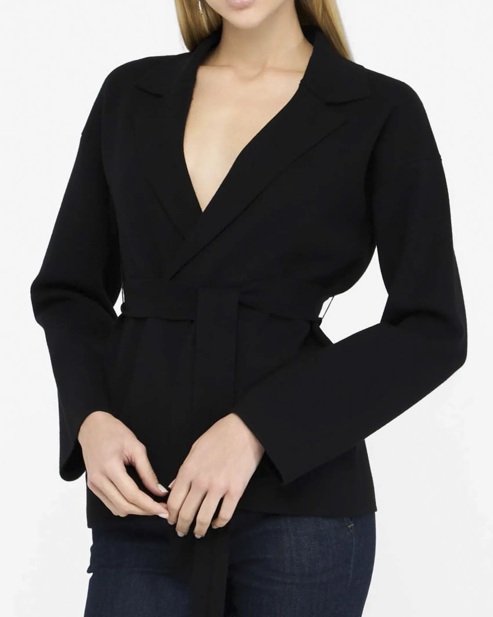 Giacca Liu Jo Jeans nera in misto viscosa con cintura