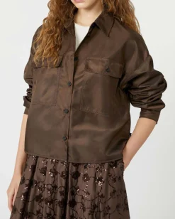 Giacca marrone a camicia Weekend Max Mara in taffetà con tasconi applicati
