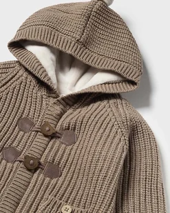 Giacca marrone in cotone tricot con cappuccio ed alamari