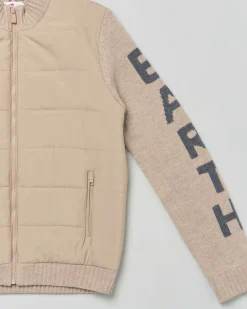 Giacca MC2 Saint Barth beige bi-tessuto in lana con inserto frontale in nylon imbottito e scritta logo sulle maniche