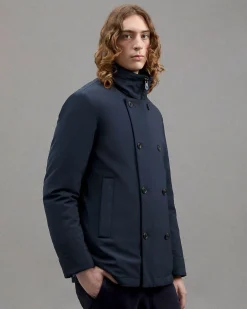 Giacca Militao Peuterey blu doppiopetto in twill stretch idrorepellente con pettorina staccabile imbottita in piuma