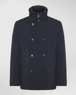 Giacca Militao Peuterey blu doppiopetto in twill stretch idrorepellente con pettorina staccabile imbottita in piuma