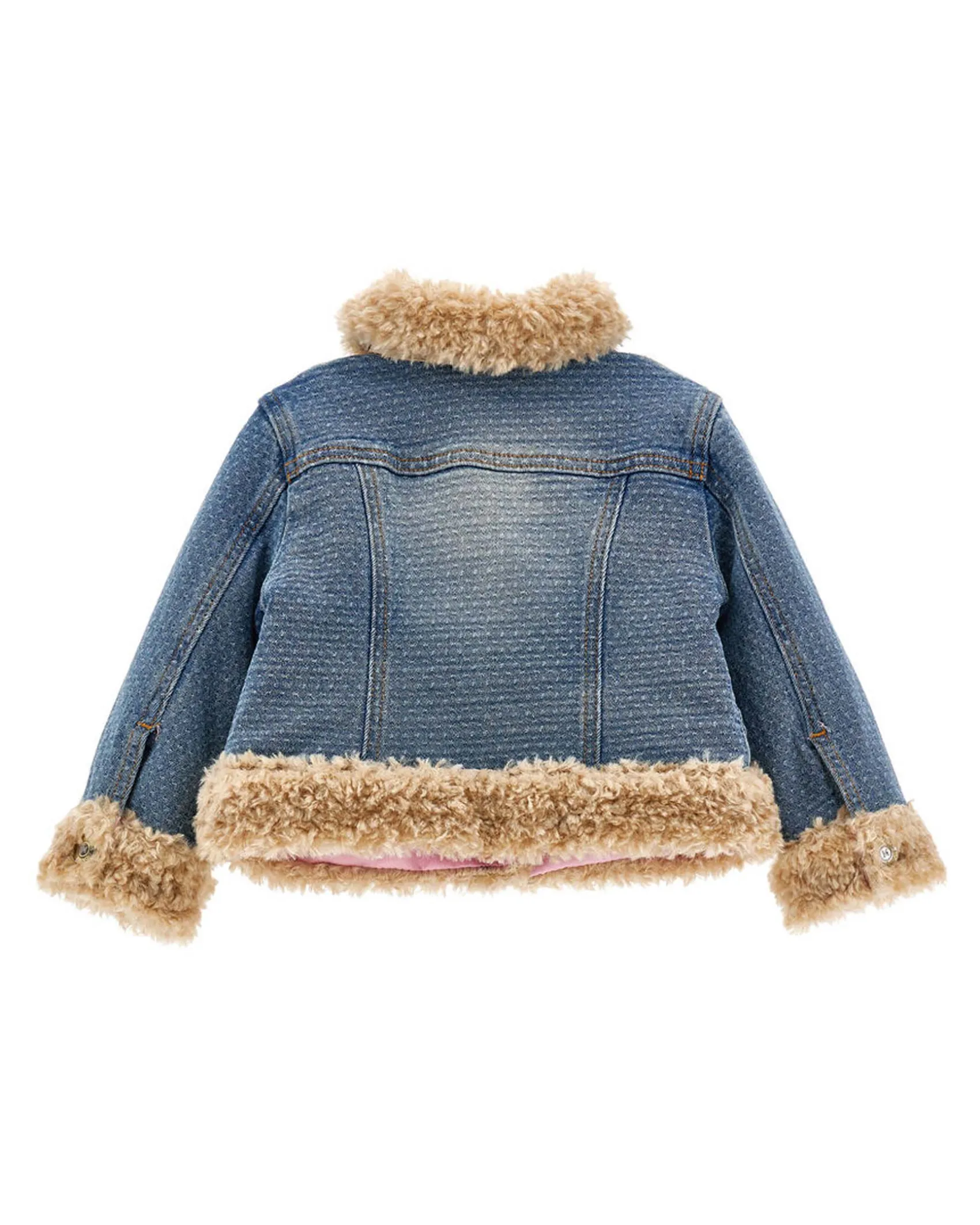 Giacca Monnalisa in denim di cotone stretch a lavaggio medio imbottita con profili teddy beige