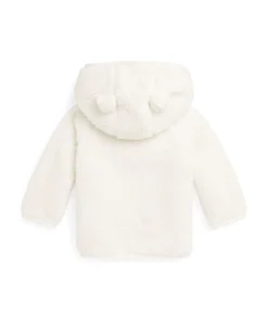 Giacca Ralph Lauren orsetto bianca con chiusura zip e cappuccio con orecchiette