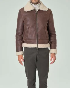 Giacca shearling My Stuff marrone foderata in orsetto color panna