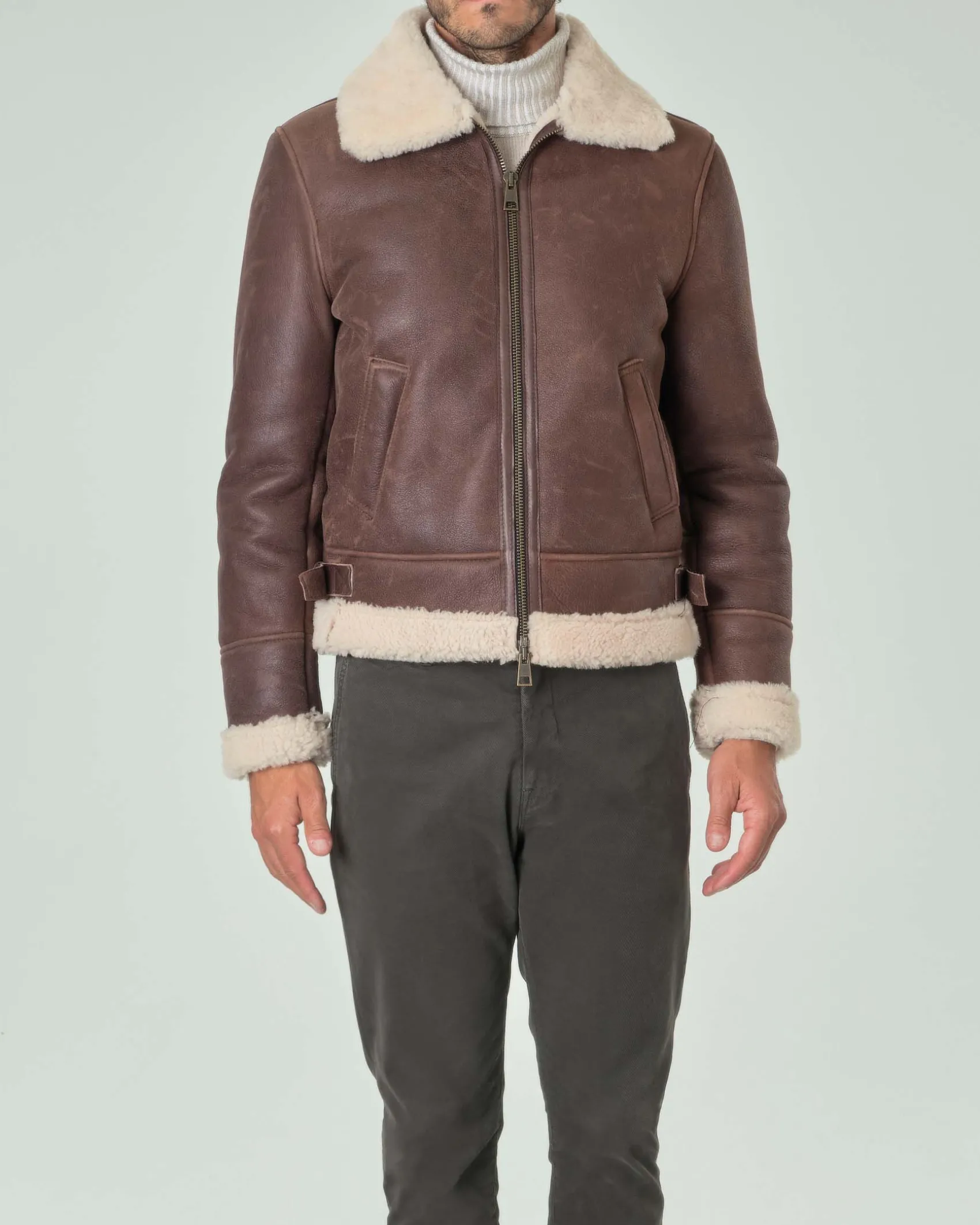 Giacca shearling My Stuff marrone foderata in orsetto color panna