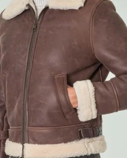 Giacca shearling My Stuff marrone foderata in orsetto color panna