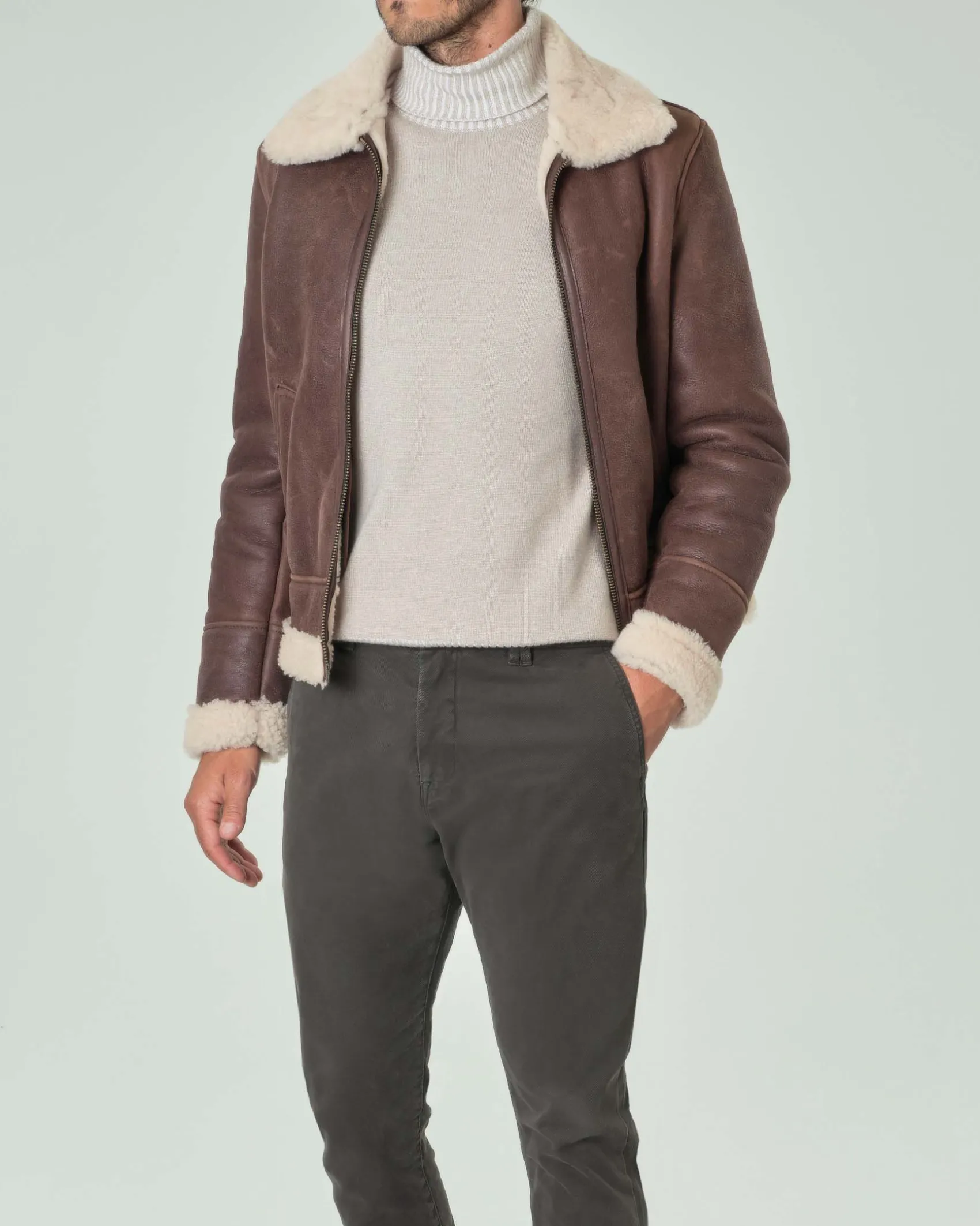 Giacca shearling My Stuff marrone foderata in orsetto color panna
