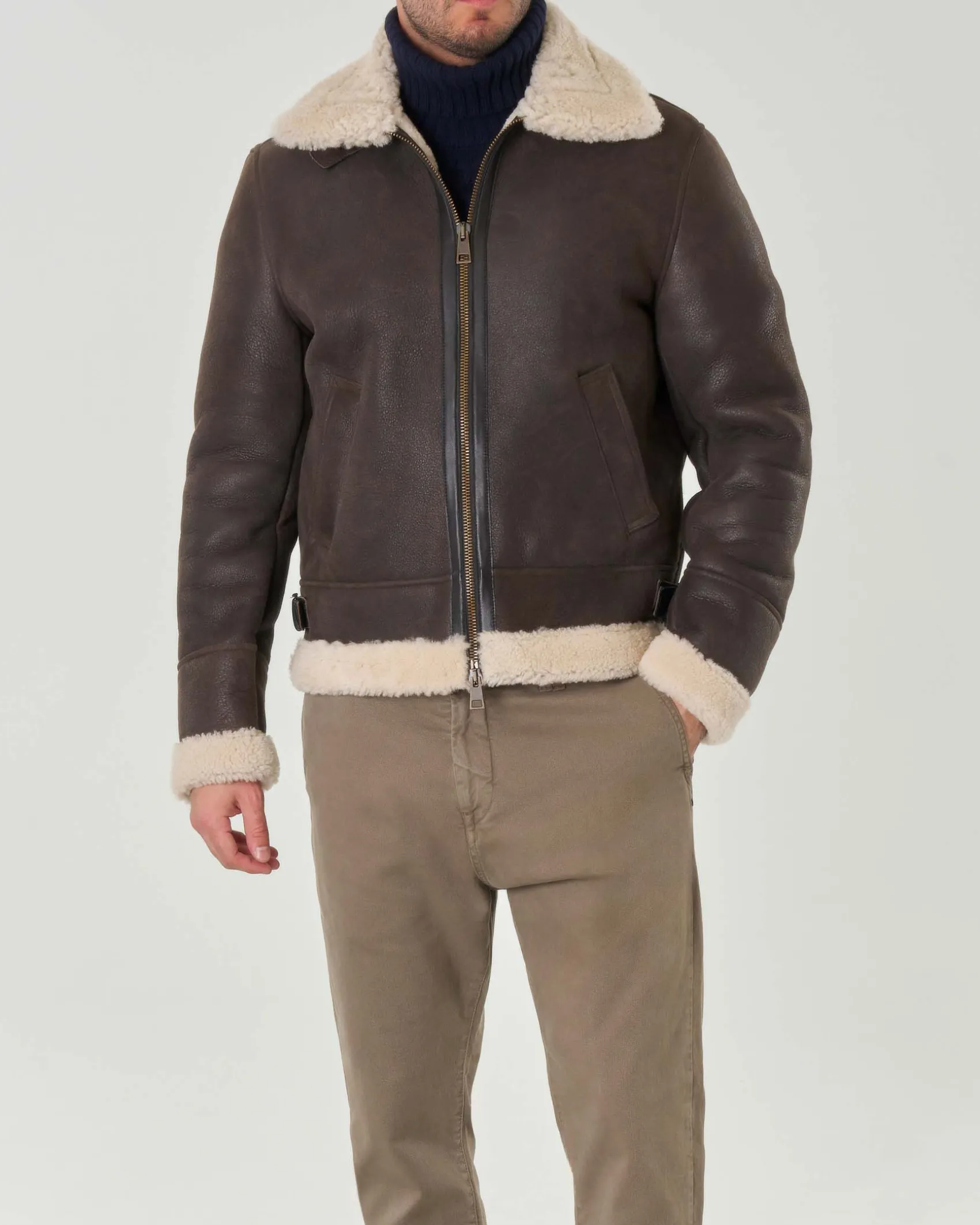 Giacca shearling My Stuff testa di moro foderata in orsetto color panna