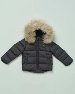 Giaccone Blauer nero imbottito con cappuccio e pelliccia