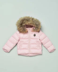 Giaccone Blauer rosa imbottito con cappuccio e pelliccia