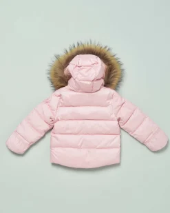 Giaccone Blauer rosa imbottito con cappuccio e pelliccia