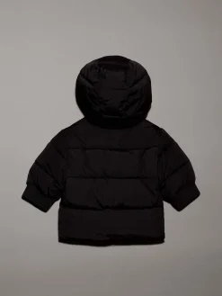 Giaccone Calvin Klein nero in nylon con cappuccio teddy bianco